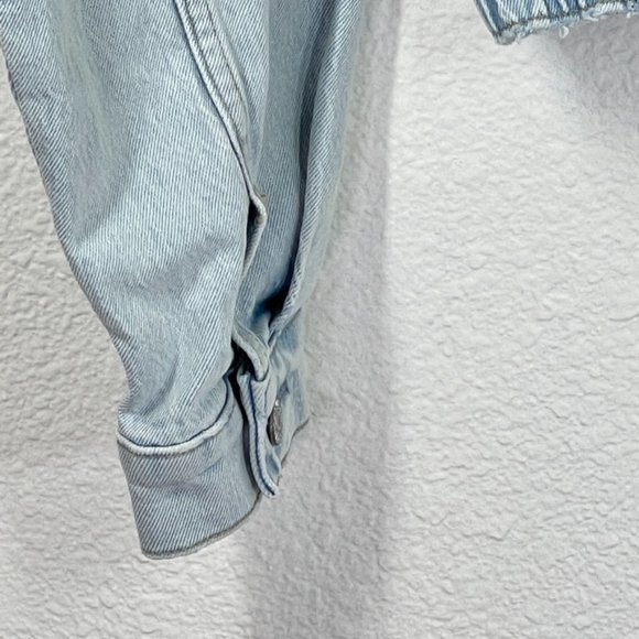 Abercrombie & Fitch Soft Blue Denim Jean Jacket Moto Elastic Waist - Picture 12 of 16